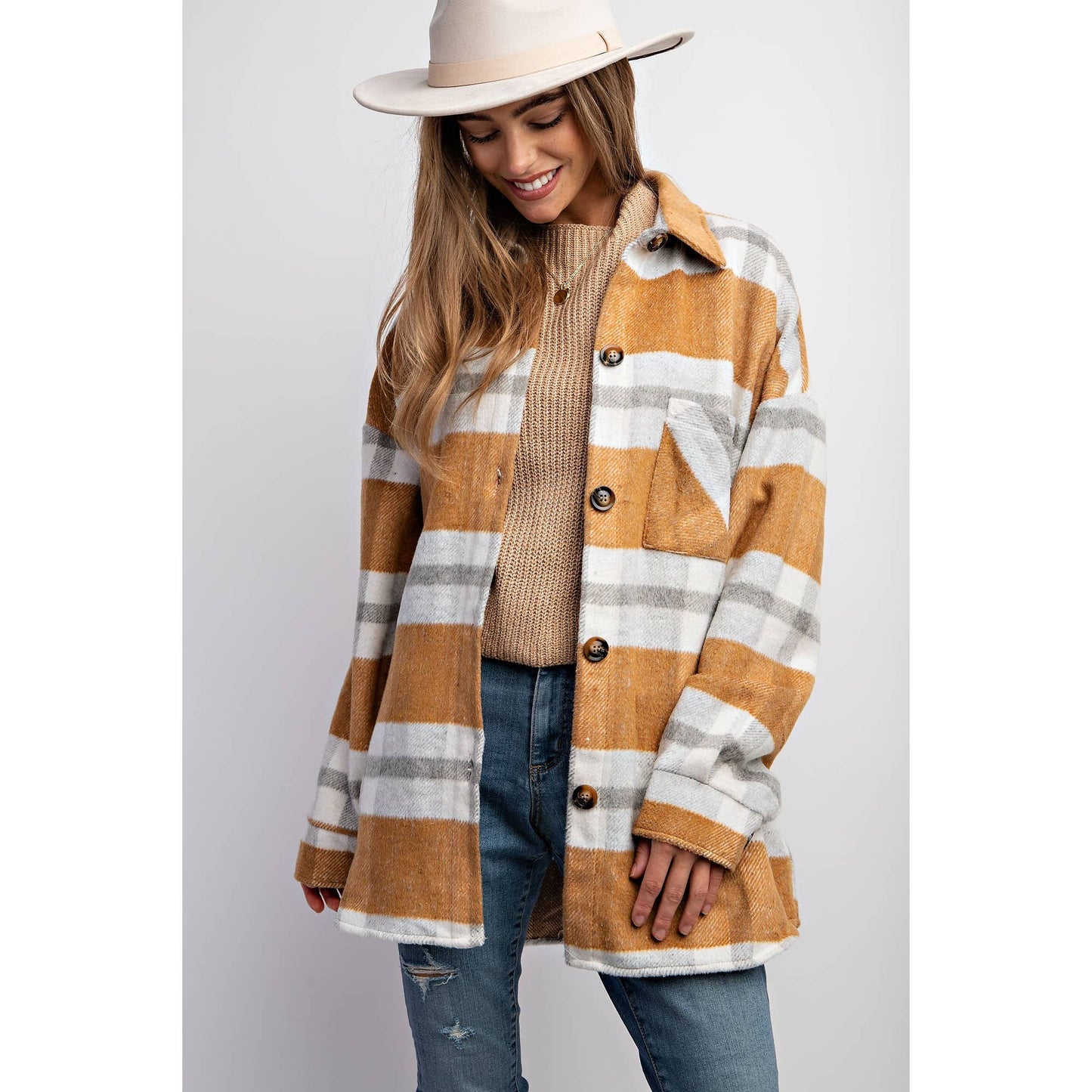 MUSTARD PLAID SHACKET