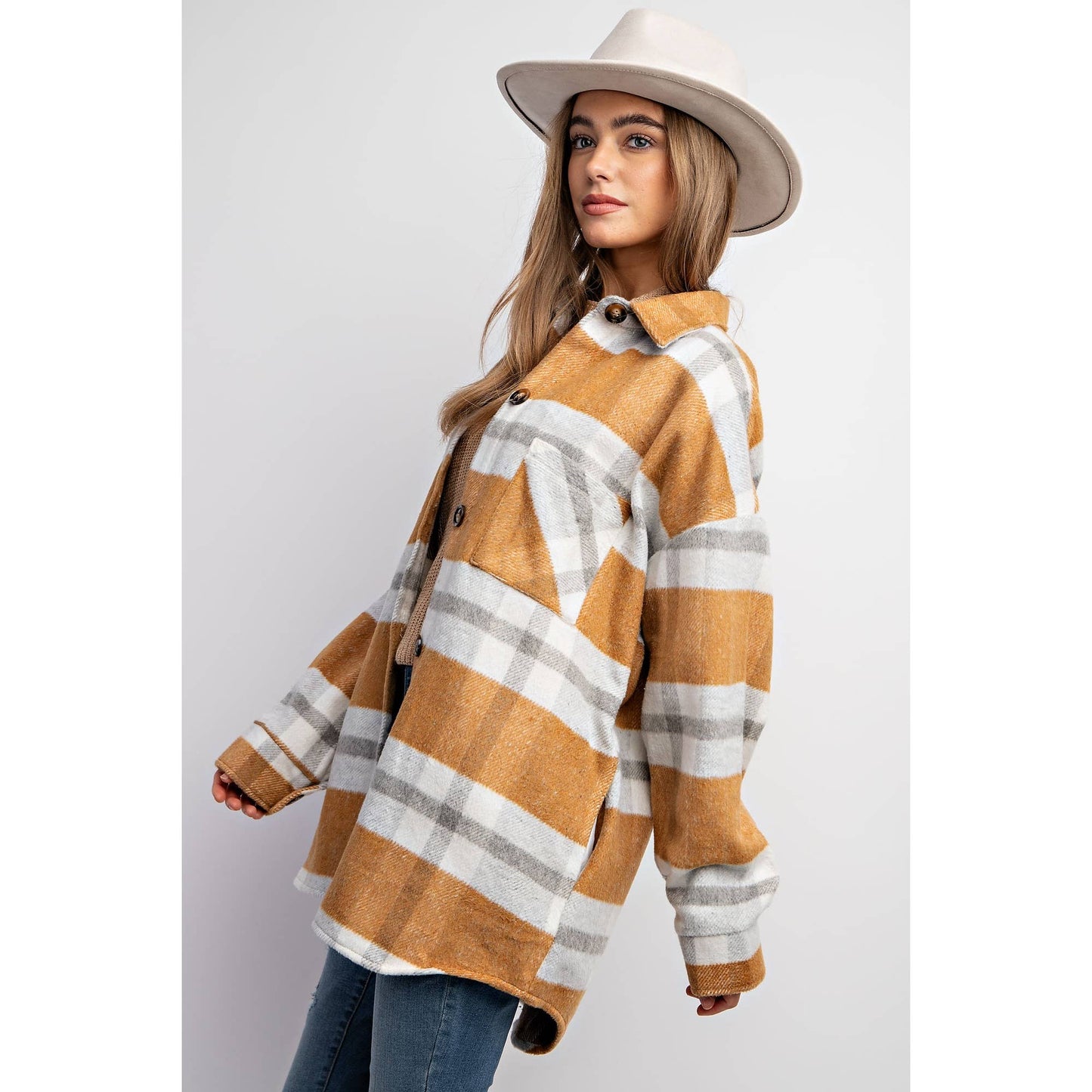 MUSTARD PLAID SHACKET