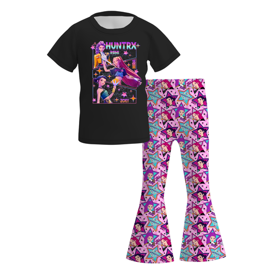 Kpop Demon Hunters Print Girls Bell Pant & Tee