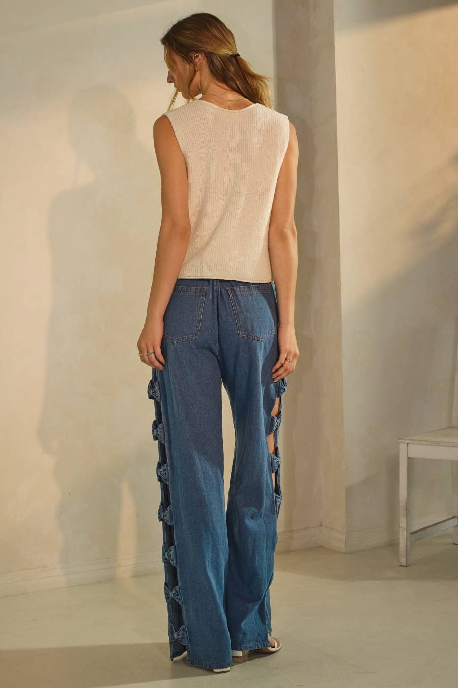 Oddi Bow Cut Out Wide Leg Jeans