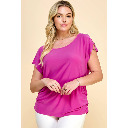 PLUS SIZE SHORT SPLIT SLEEVE  SCOOP NEAK TOP