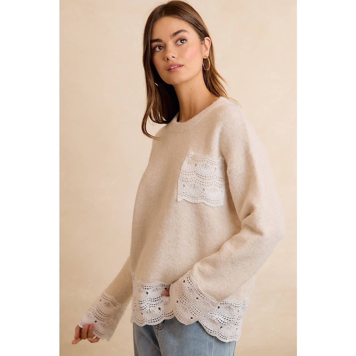 NEW WOMEN CROCHET N LACE BIBI SWEATER