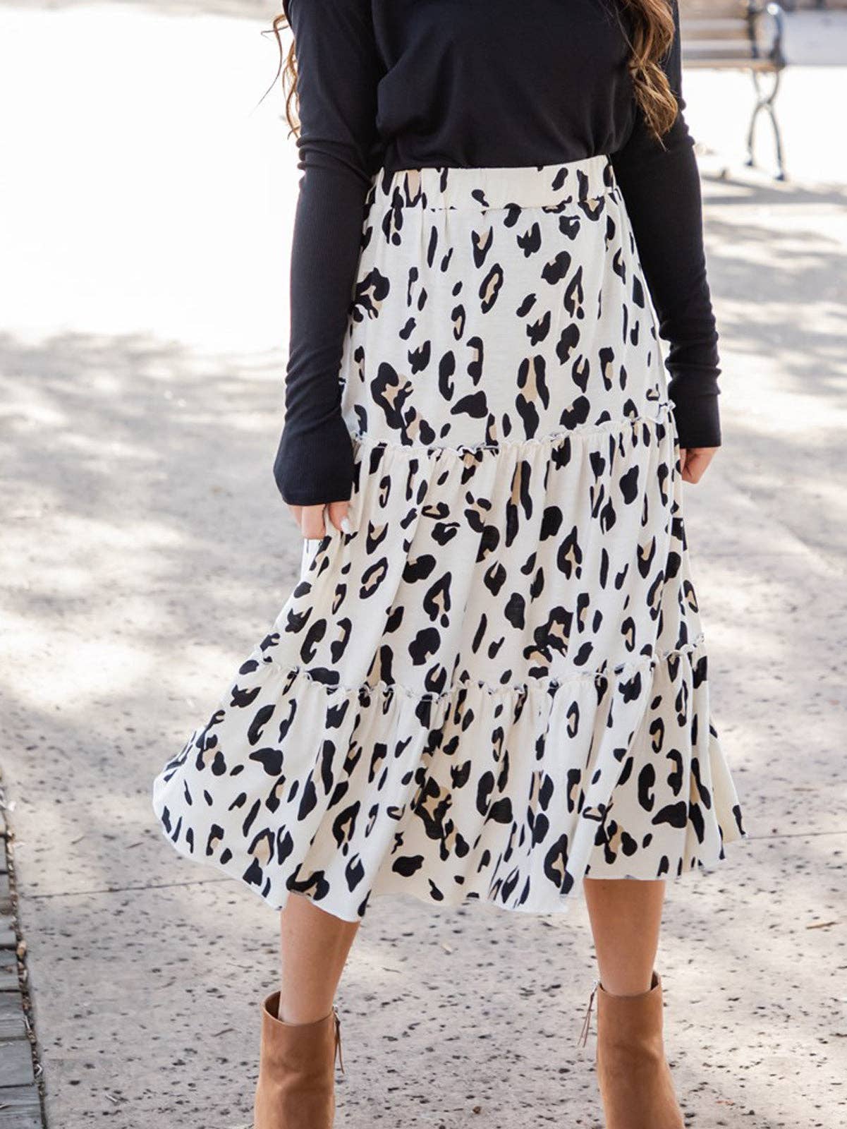 Amara Animal Print Tiered Midi Skirt