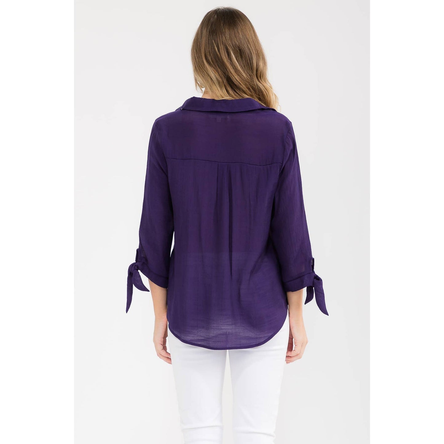 PAPAYA GAUZE COLLAR TIE SLEEVE SHIRT