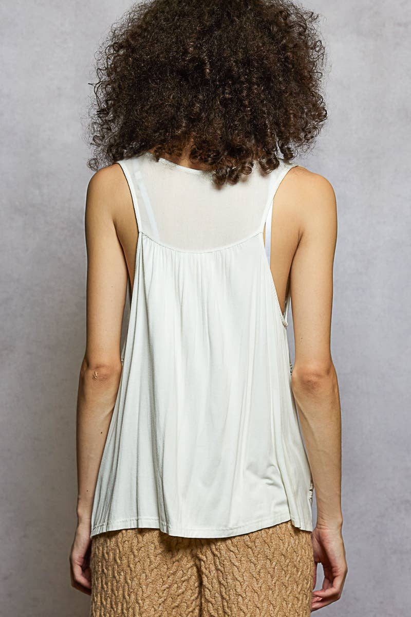 Sleeveless contrast floral lace crochet detail v-neck top