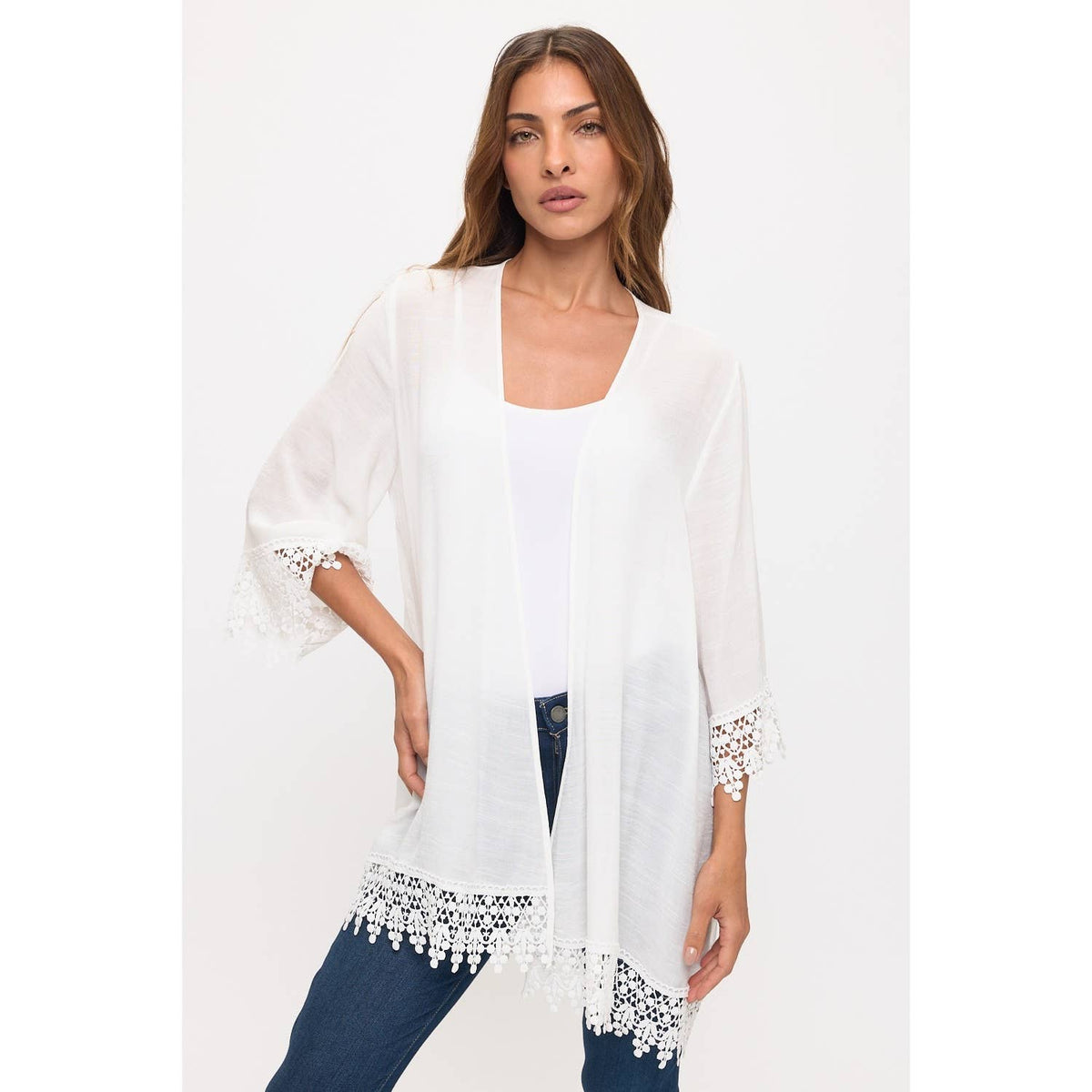 CROCHET LACE OPEN FRONT KIMONO
