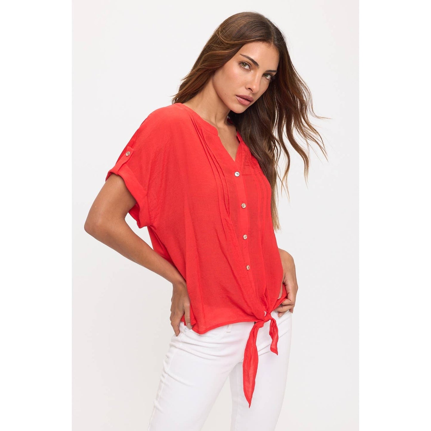 GOLD BUTTON TIE FRONT SHIRT