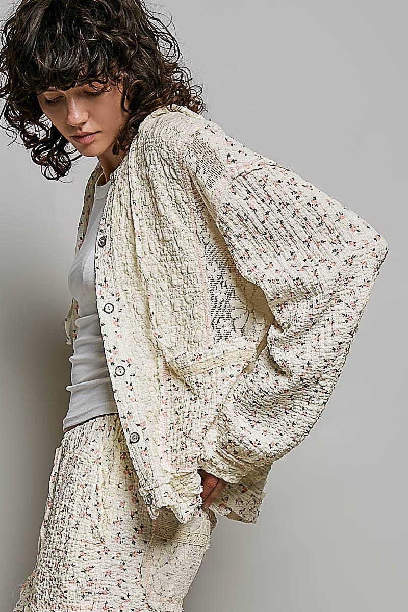 POL Balloon Sleeves Lace Floral Hoodie SALE