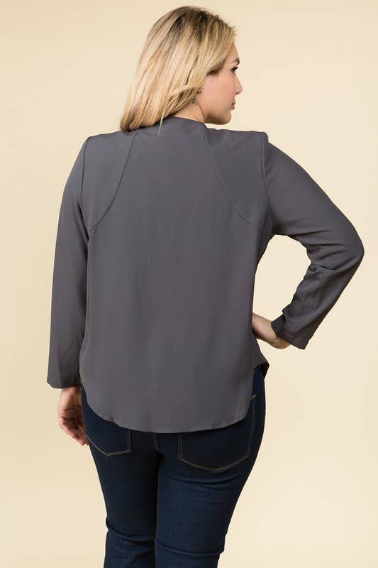 PLUS SIZE OPEN FRONT DRAPED JACKET