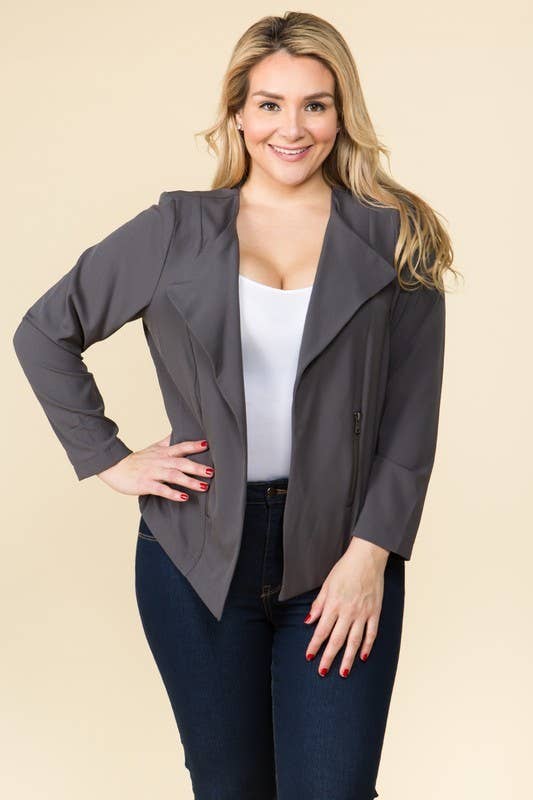 PLUS SIZE OPEN FRONT DRAPED JACKET
