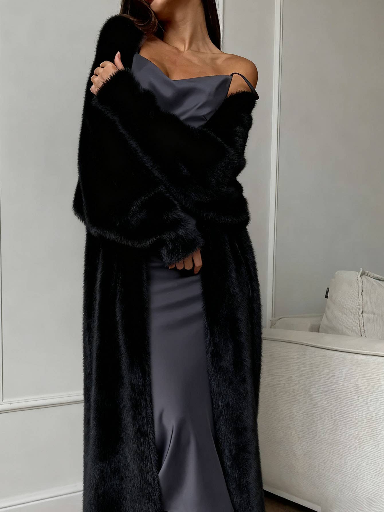 Long Faux Mink Cardigan