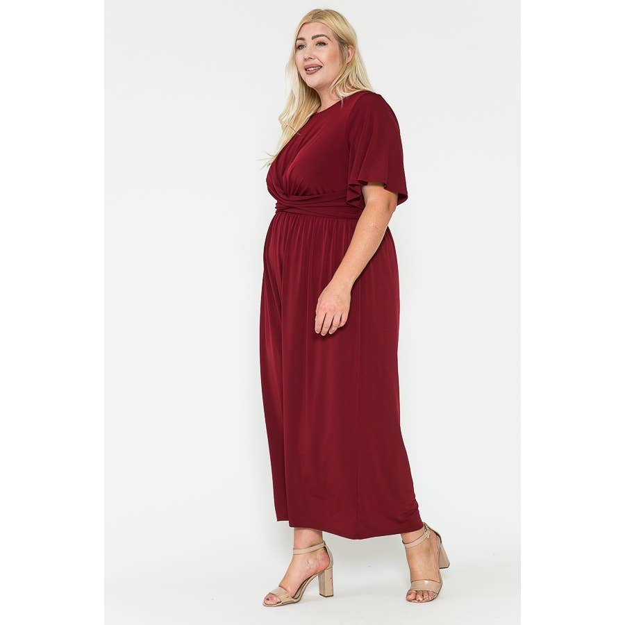 Burgundy Short Sleeve Maxi Dress