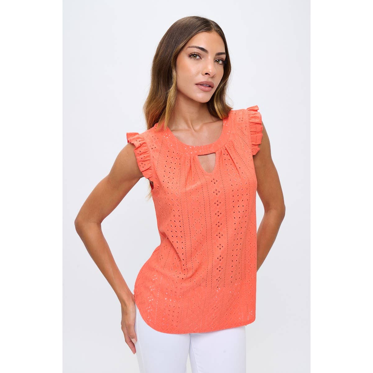 EYELET RUFFLE TANK TOP