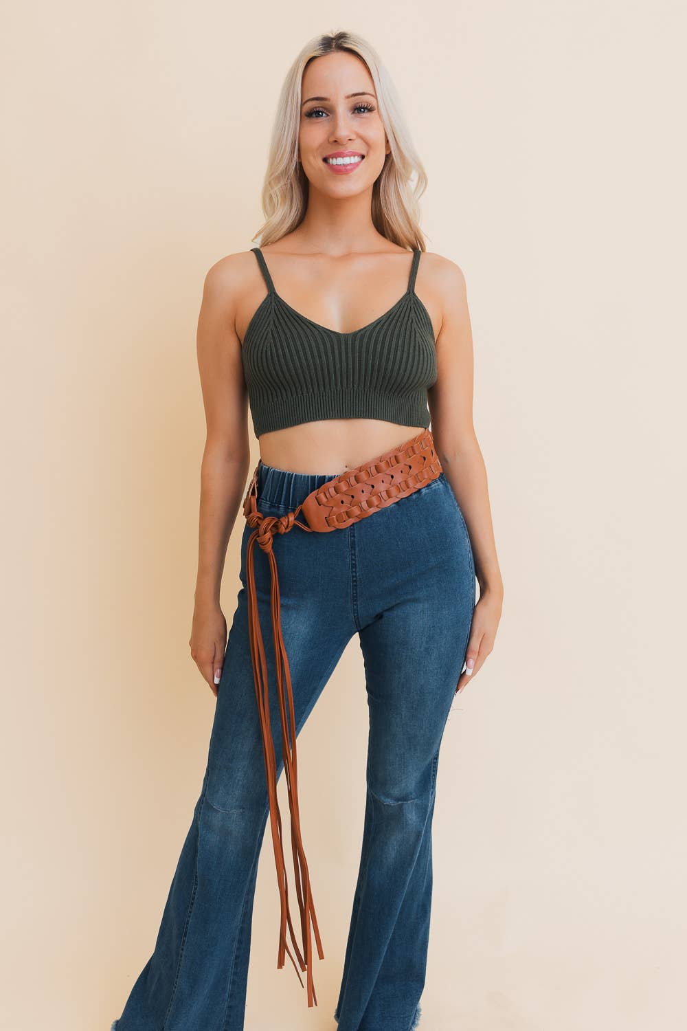 Woven Leather Waist Tie Up Belt