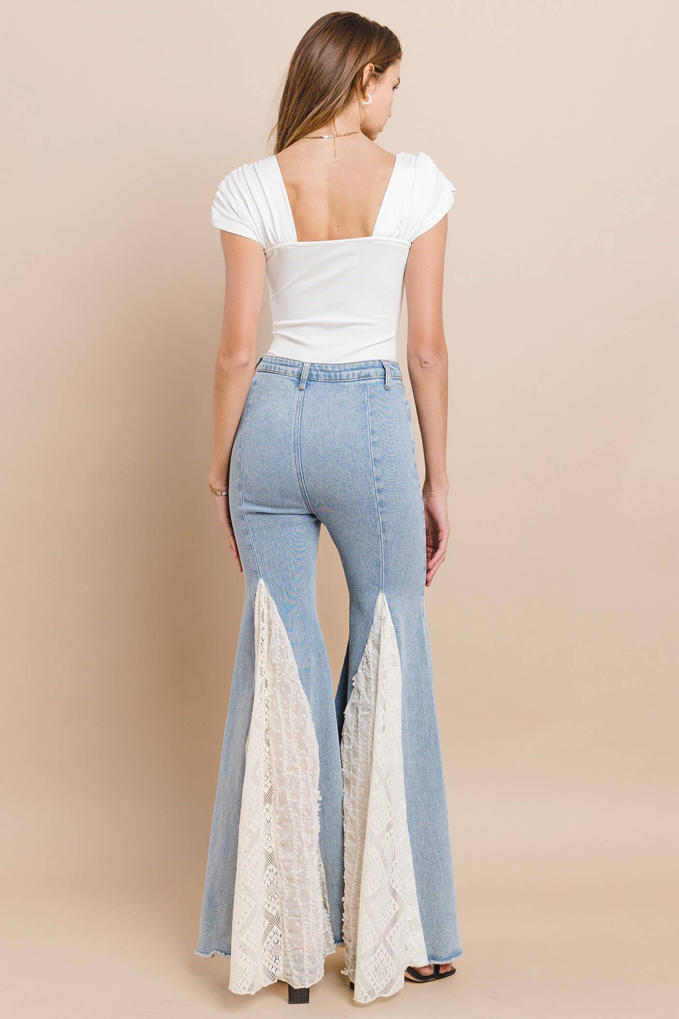 Wisteria Lane LACE DETAIL WIDE LEG JEANS