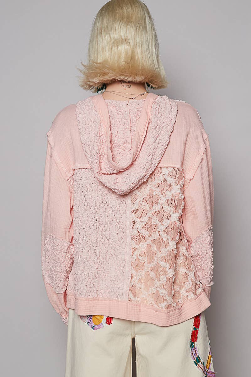 Balloon sleeves lace solid knit hoodie jacket SALE
