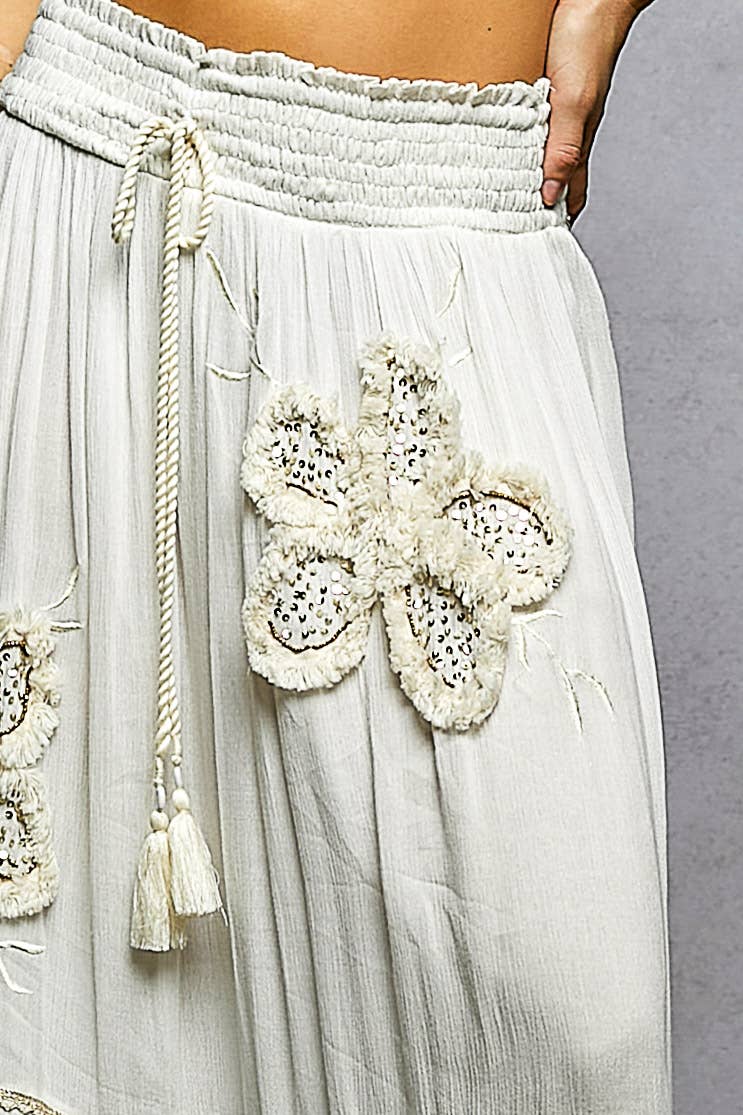 POL Smocked Embroidered Long Skirt