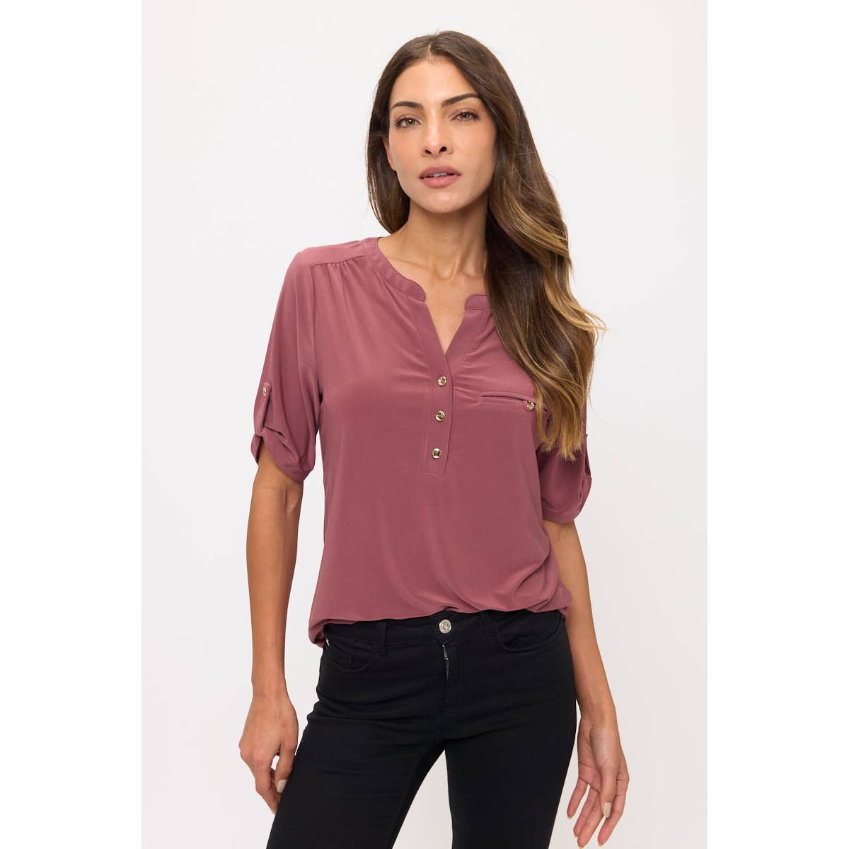 ITY HALF PLACKET FAUX POCKET SHIRT