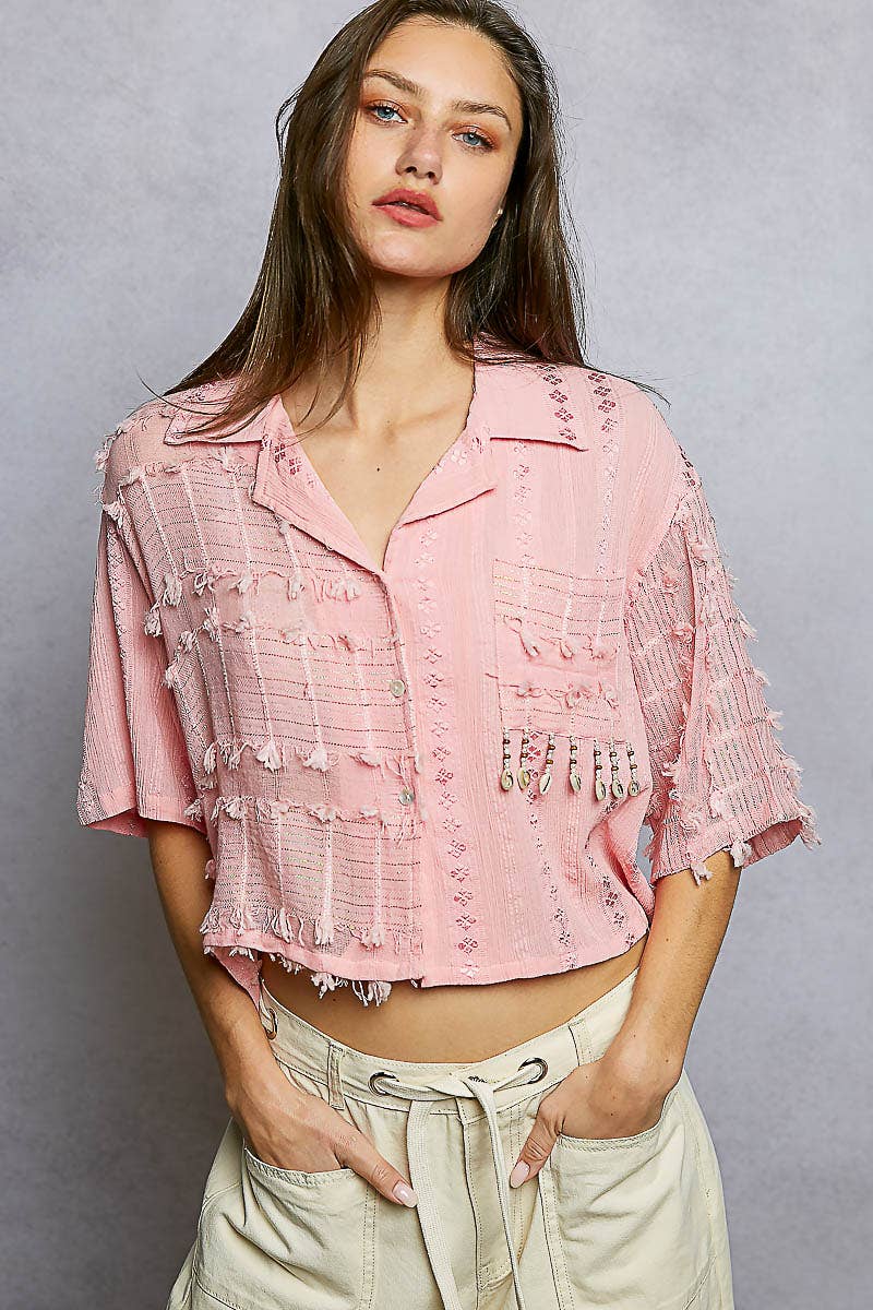 POL Boho Woven Shell Beads Top