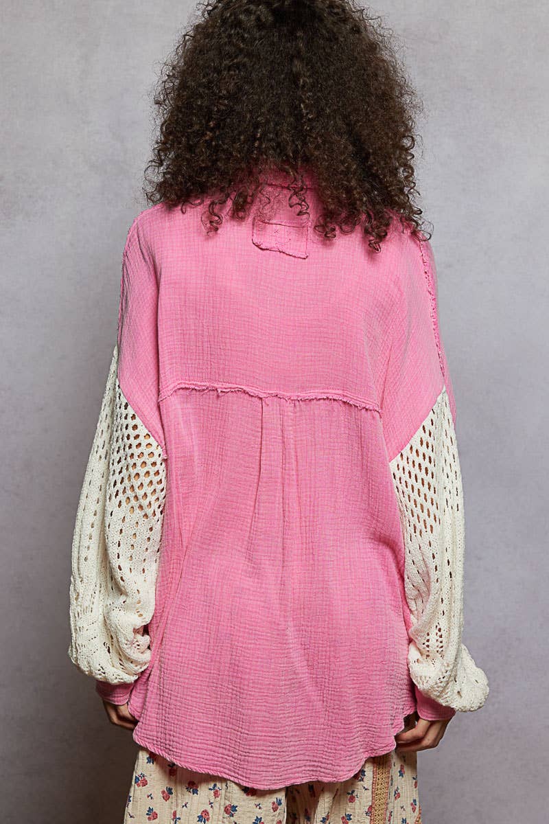 Contrast sweater sleeves chest pockets shirt SALE