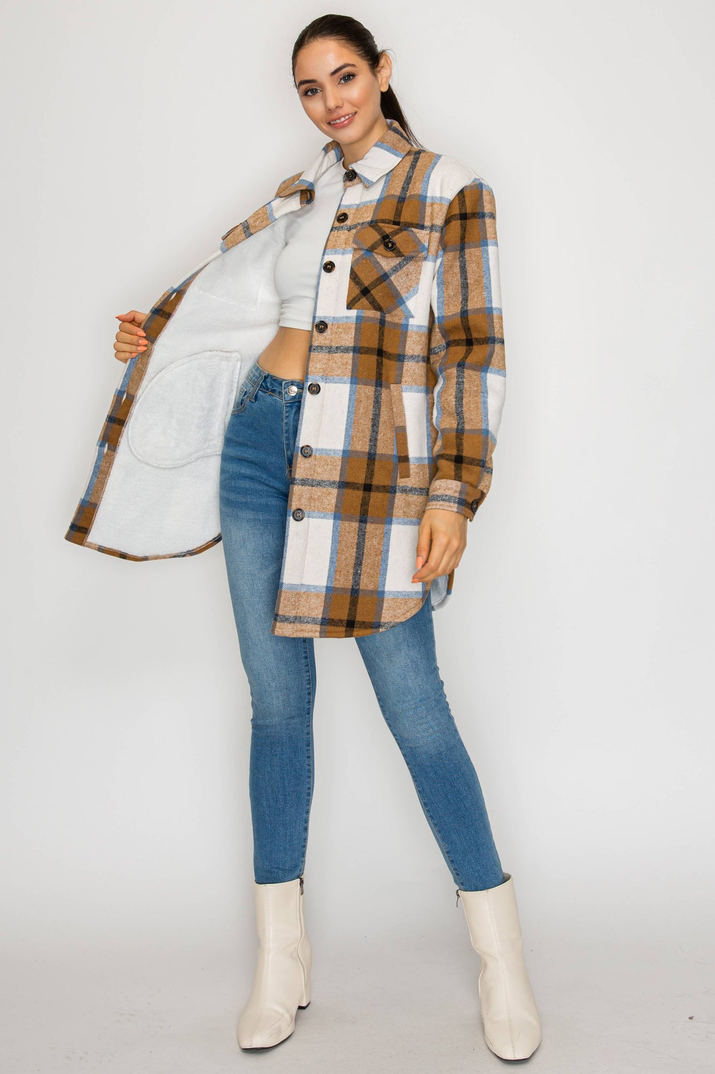 USA Plaid Sherpra Shacket