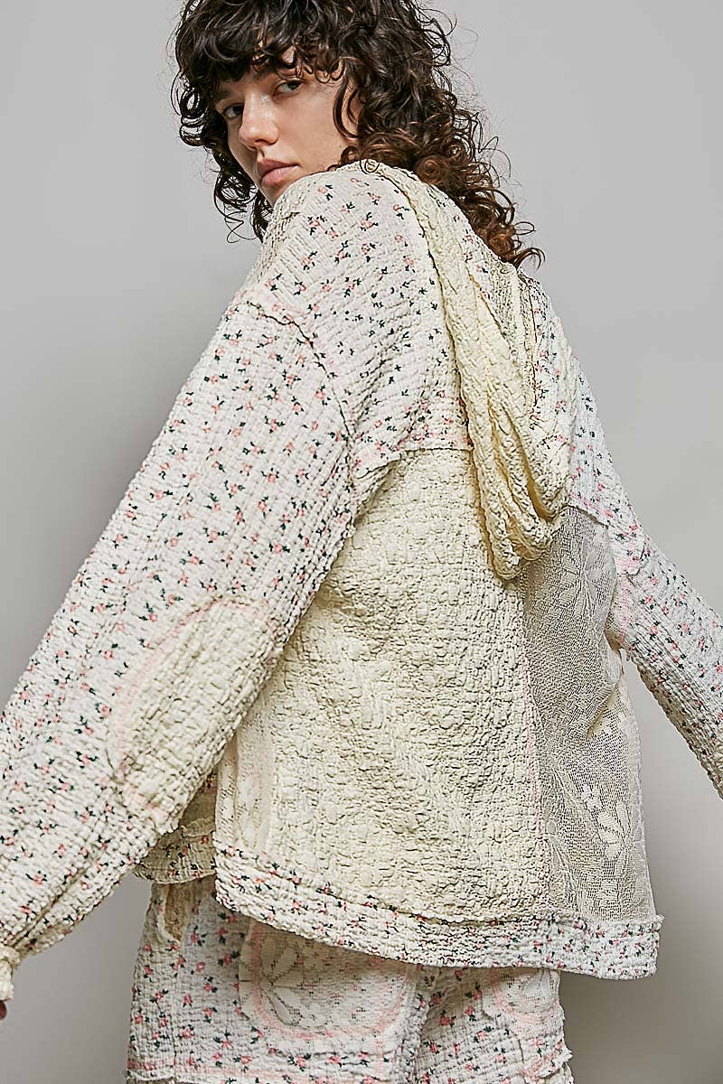 POL Balloon Sleeves Lace Floral Hoodie SALE