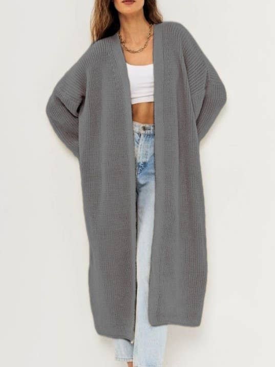 Casual Minimalist Loose Fit Long Knitted Cardigan