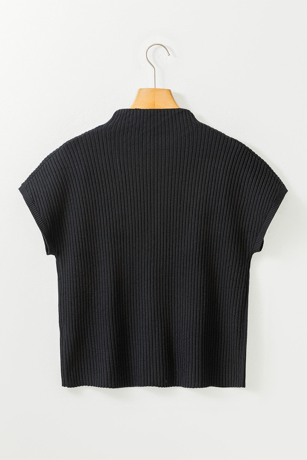 Patch Pocket Ribbed Knit Short Sleeve Sweater