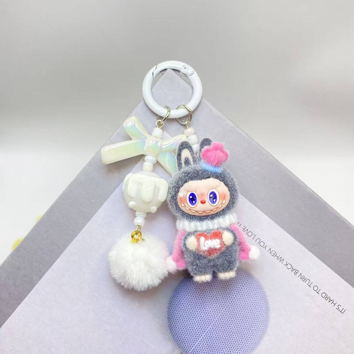 Labubu love heart flocking keychain Valentine's gift