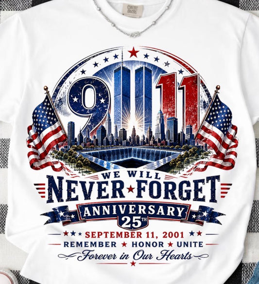 9/11 25th ANNIVERSARY NEVER FORGET TOWER TEE