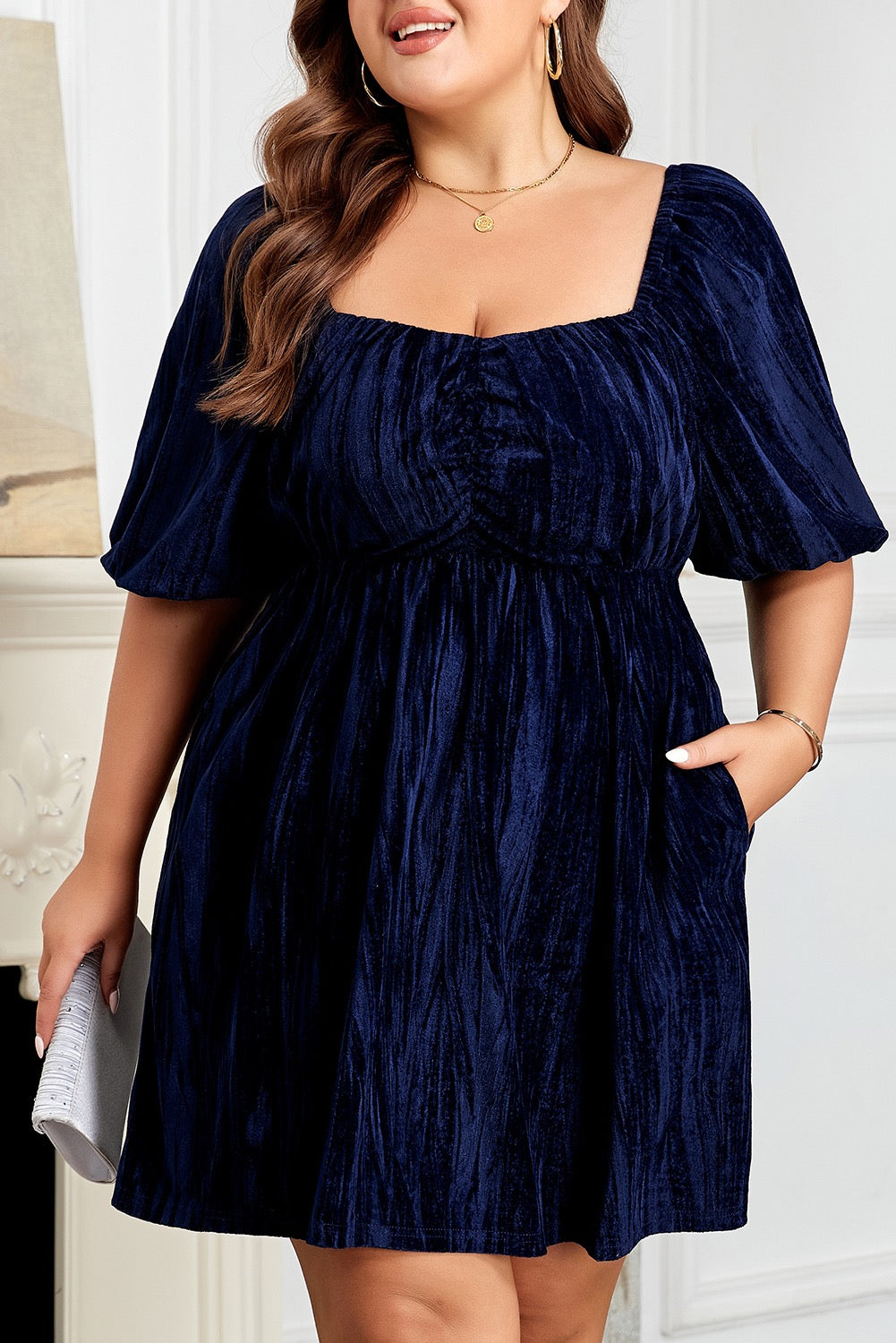 Blue Christmas Curvy Velvet Dress