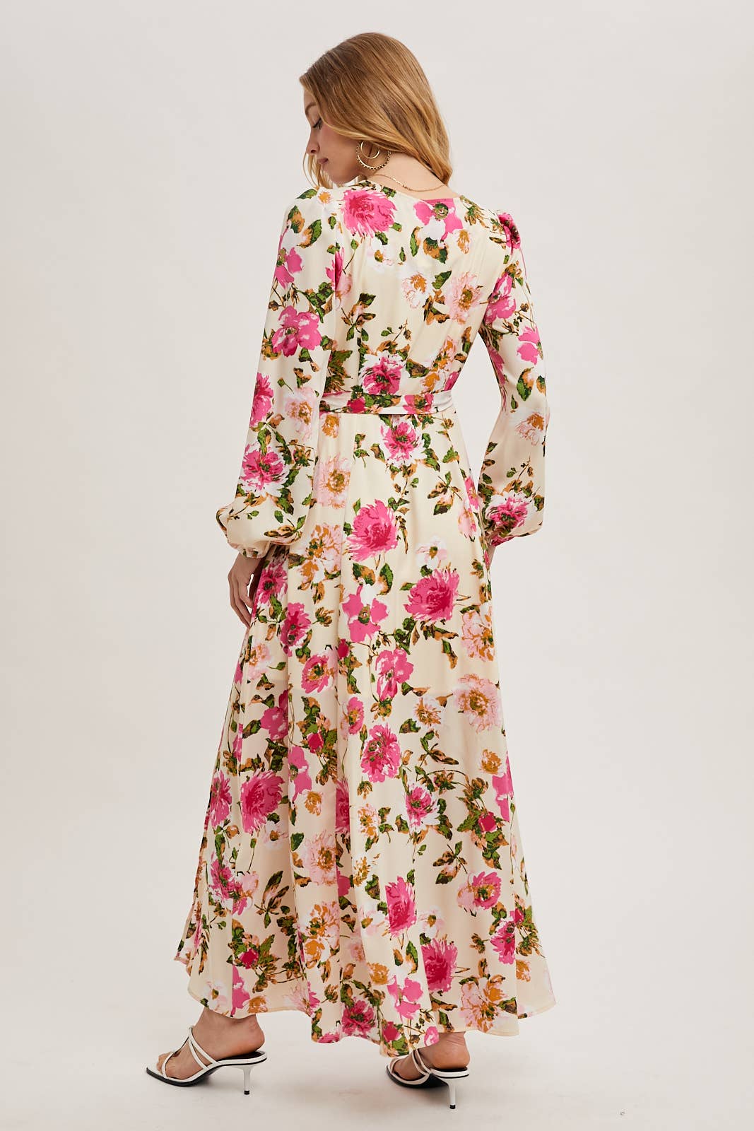 FLORAL SATIN WRAP MAXI DRESS