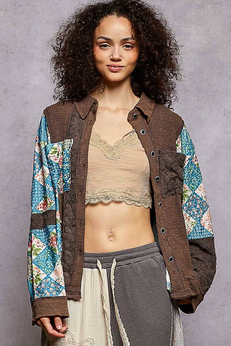 Oversized floral contrast front pockets shirt SALE