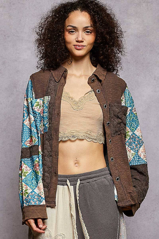 Oversized floral contrast front pockets shirt SALE