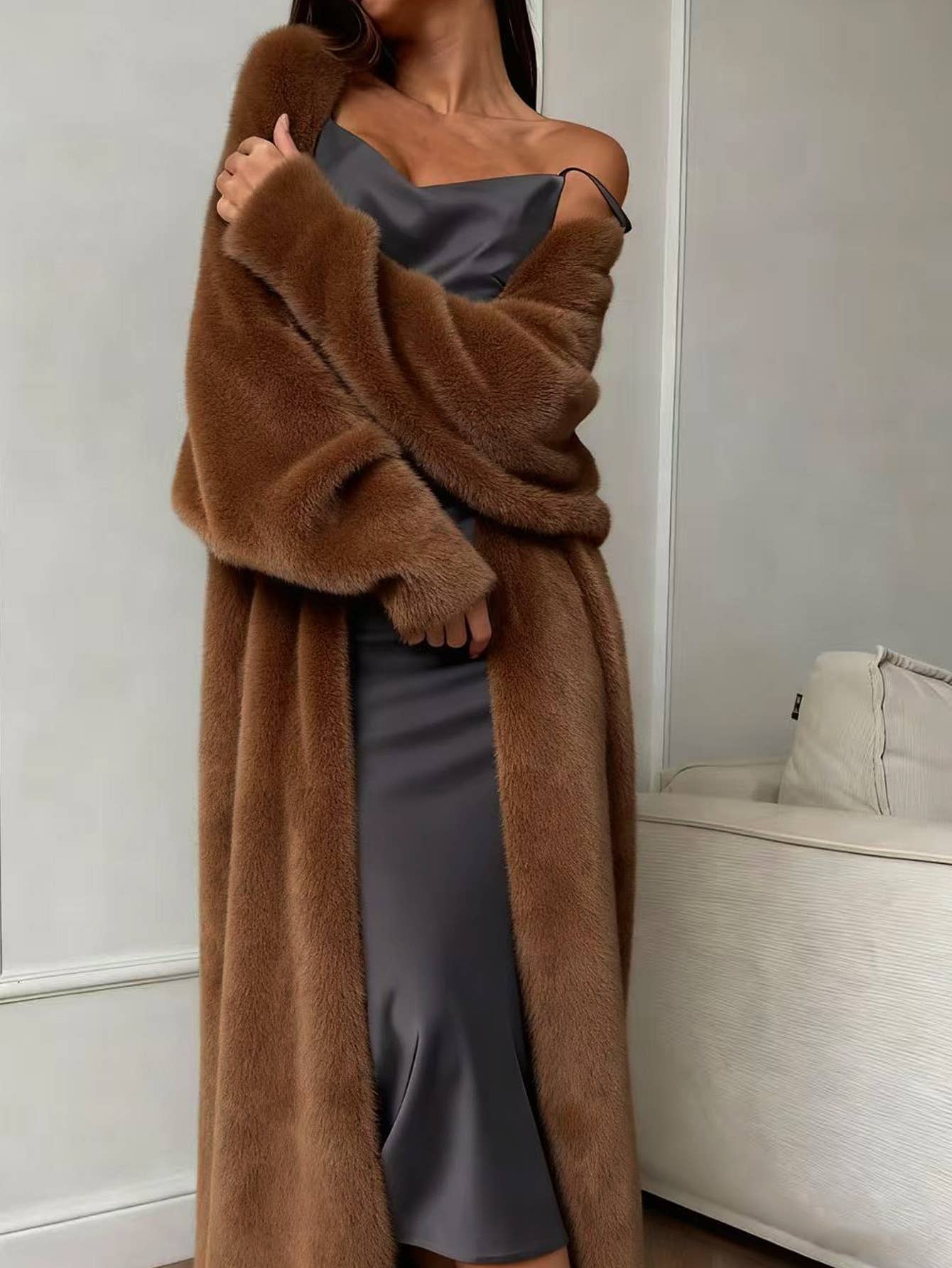 Long Faux Mink Cardigan