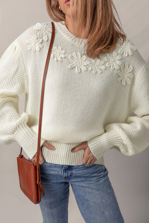 Cream N Flower Sweater