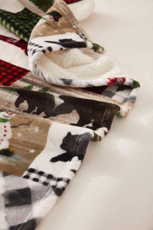 "Country Lodge Patchwork" Footed Flannel Throw 50"x70"