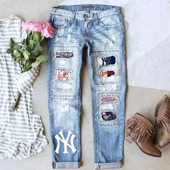 Women’s Game Day Baseball Fan Ripped Denim Jeans
