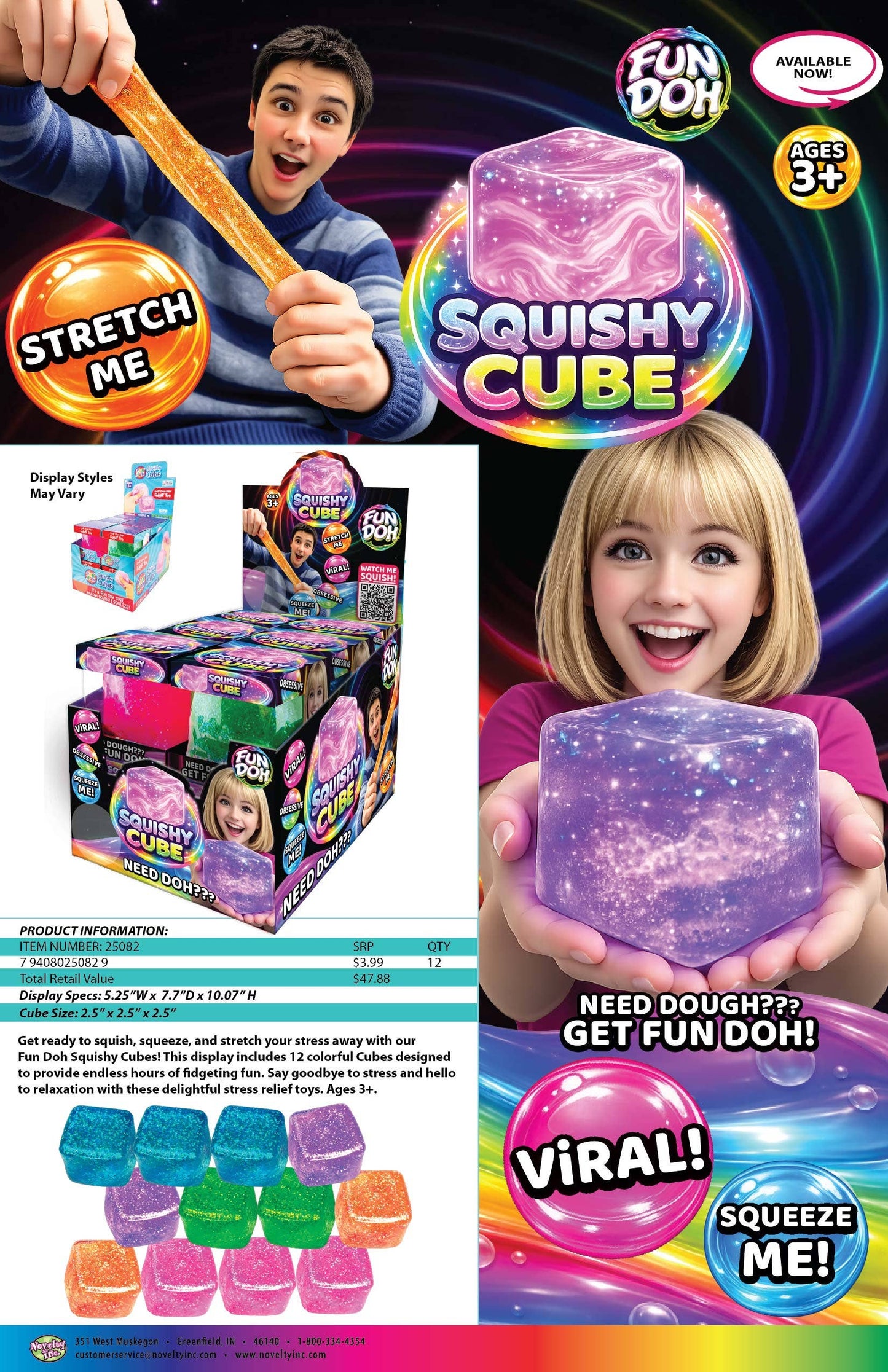 Fun Doh Squish & Squeeze Sparkle Cube Squishy