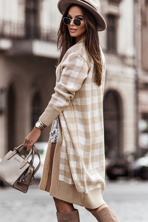 Tan checkered Cardi