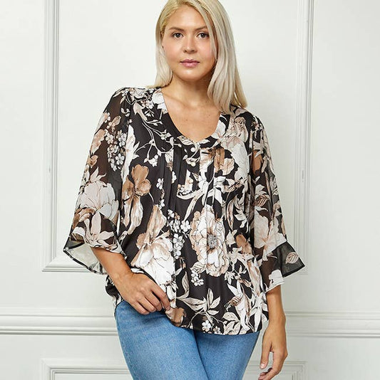 CURVY BLOOM GRACE PLEATED BLOUSE