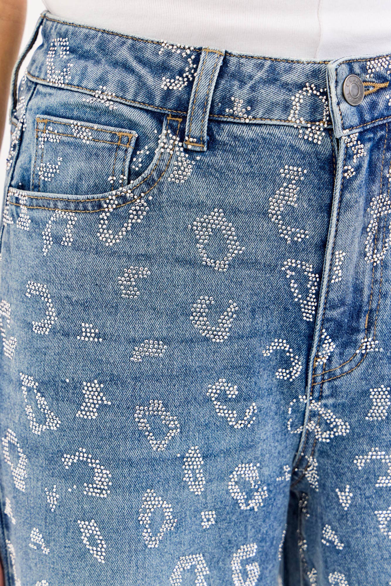 High Rise Wide Leg with All Over Rhinestones