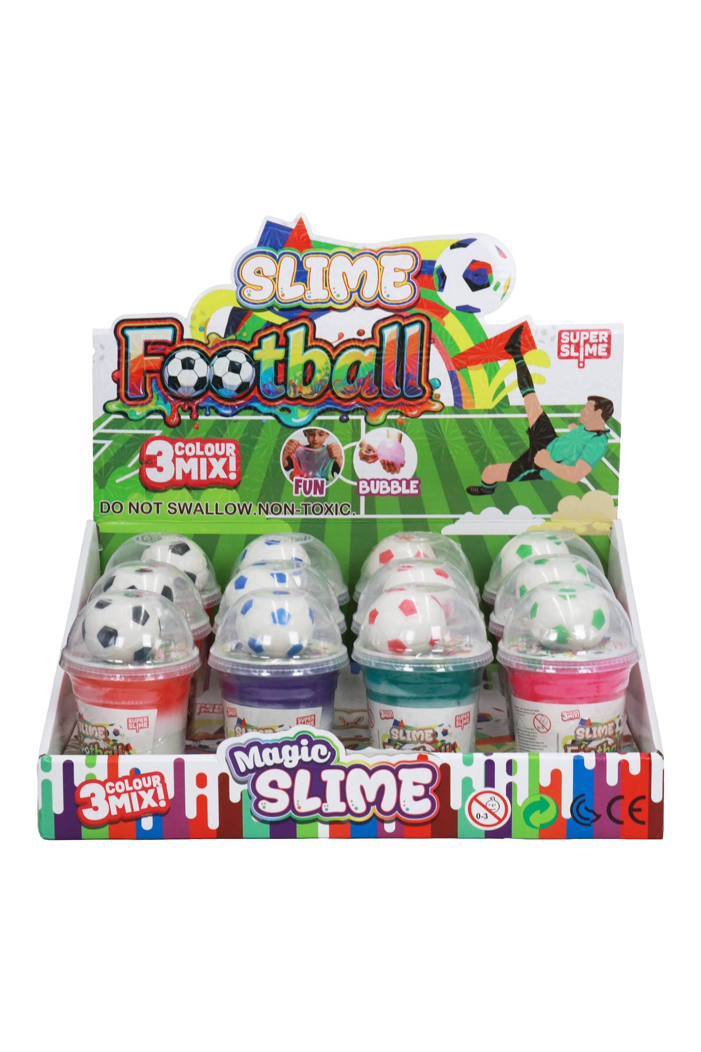 Colorful 3-Tone Gel Slime Cup w/ Soccer Foam Squishy