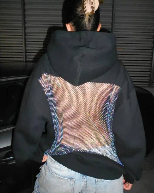 Y2k Crystal Mesh Lace Back Carazy Sweatshirt