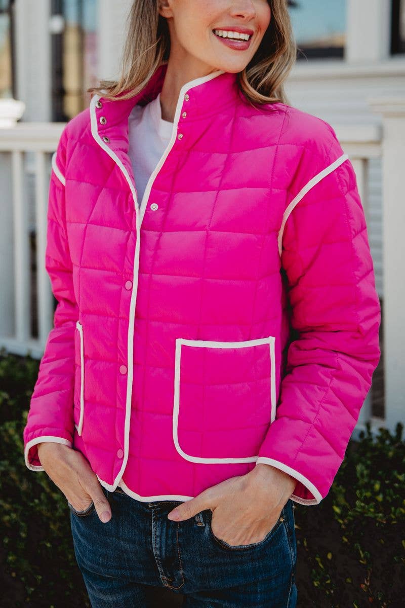 Hot Pink Wholesale Quilted Trim Jacket