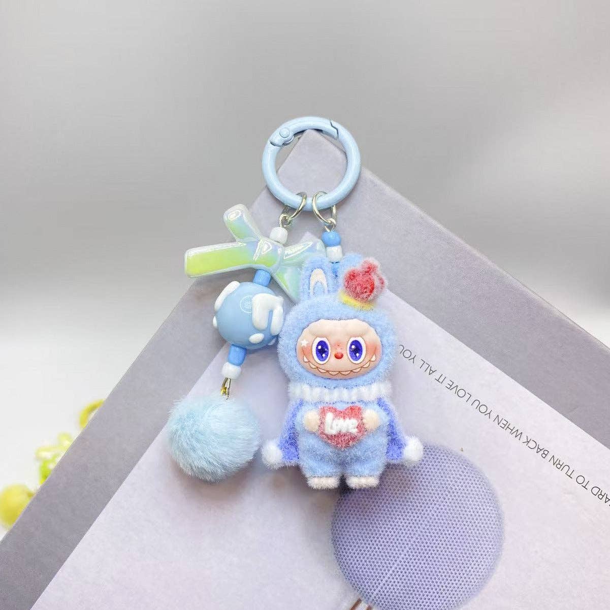 Labubu love heart flocking keychain Valentine's gift