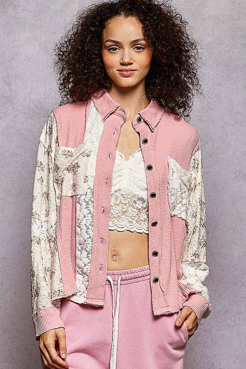 Oversized floral contrast front pockets shirt SALE