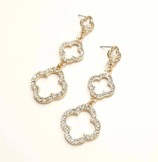 Graduated Pave Open Clover Drop Earring