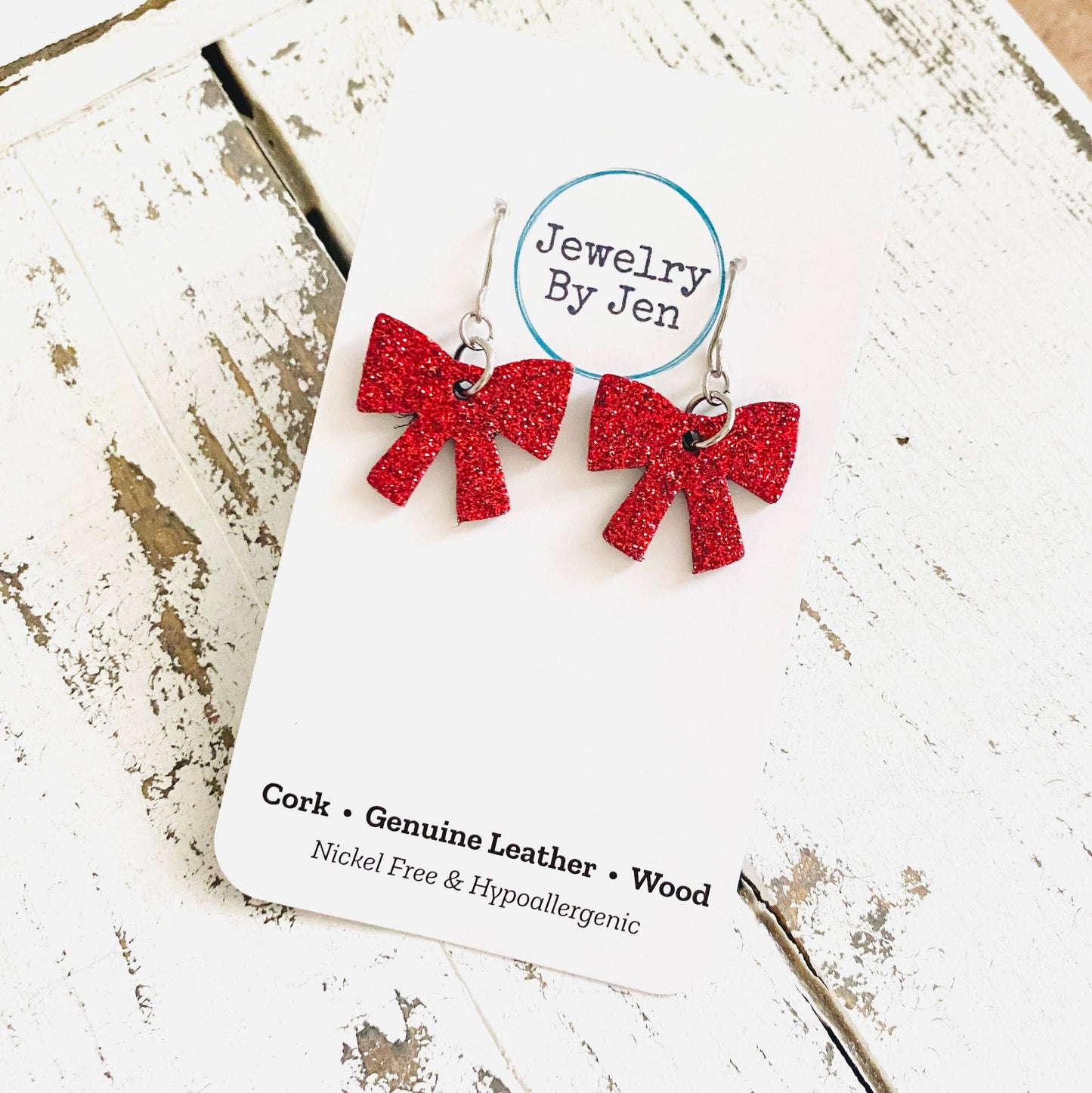 Doorbuster Bow Earrings: Red Fine Glitter