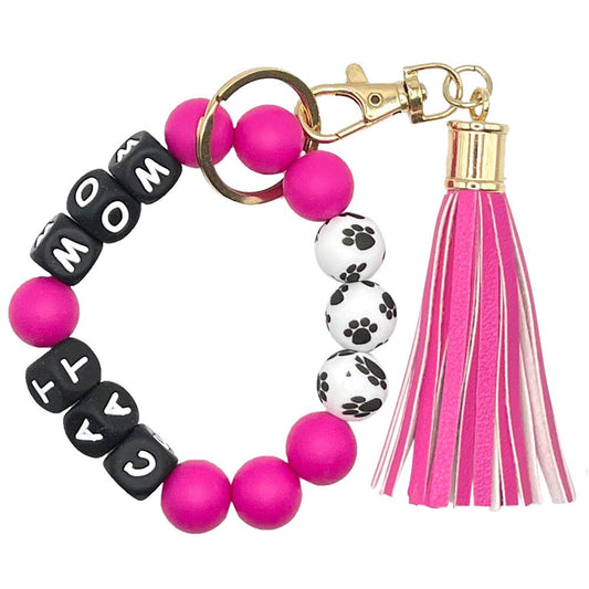 Bracelet Keychain Saying - Cat Mom-pink